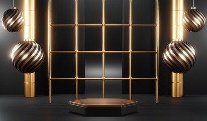 3D rendering of black podium background for black friday product on podium