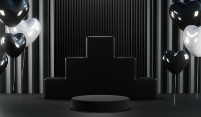 3D rendering of black podium background for black friday product on podium