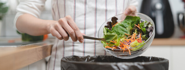 Food waste environment concept, people throwing food garbage into bin prepare to decompose.