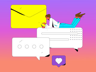 Virtual characters social communication concept business flat vector hand drawn illustration
