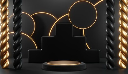 3D rendering of black podium background for black friday product on podium