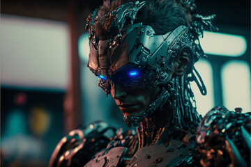 Robot Cyberpunk 2077. Generative AI, Generative, AI.