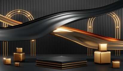 Fototapeta premium 3D rendering of black podium background for black friday product on podium