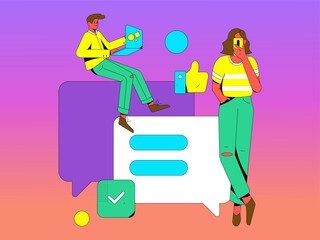 Virtual characters social communication concept business flat vector hand drawn illustration
