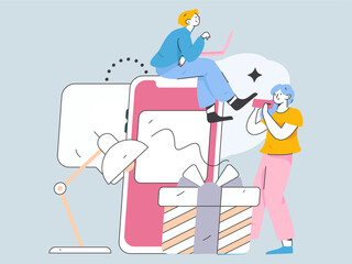 Virtual characters social communication concept business flat vector hand drawn illustration
