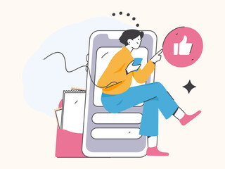 Virtual characters social communication concept business flat vector hand drawn illustration
