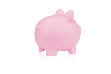 Back view of Pink piggy bank isolated on white background with clipping path.
