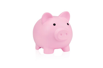 Pink piggy bank isolated on white background with clipping path.