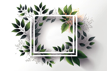 Nature frame with tree branches and leaves realistic on white background
