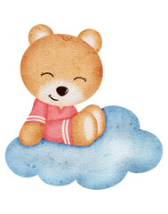 Watercolor cute bear cartoon character 
