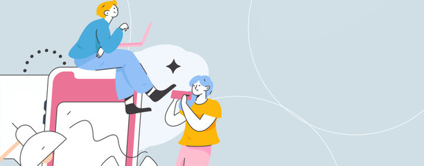 Virtual characters social communication concept business flat vector hand drawn illustration
