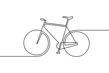 Bicycle in continuous line art drawing style. Pedal cycle black linear sketch isolated on white background. Vector illustration