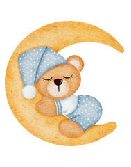 Watercolor cute bear cartoon character 