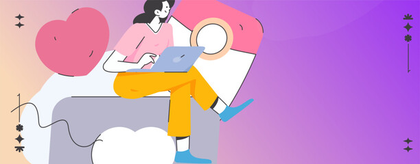 Virtual characters social communication concept business flat vector hand drawn illustration
