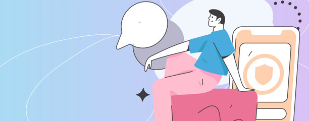 Virtual characters social communication concept business flat vector hand drawn illustration
