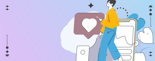 Virtual characters social communication concept business flat vector hand drawn illustration
