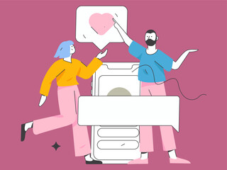 Virtual characters social communication concept business flat vector hand drawn illustration
