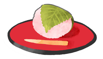 桜餅のイラスト　手描き　水彩風
