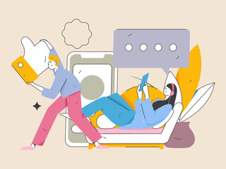 Virtual characters social communication concept business flat vector hand drawn illustration
