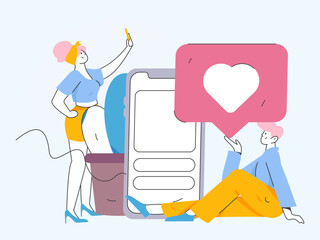 Virtual characters social communication concept business flat vector hand drawn illustration
