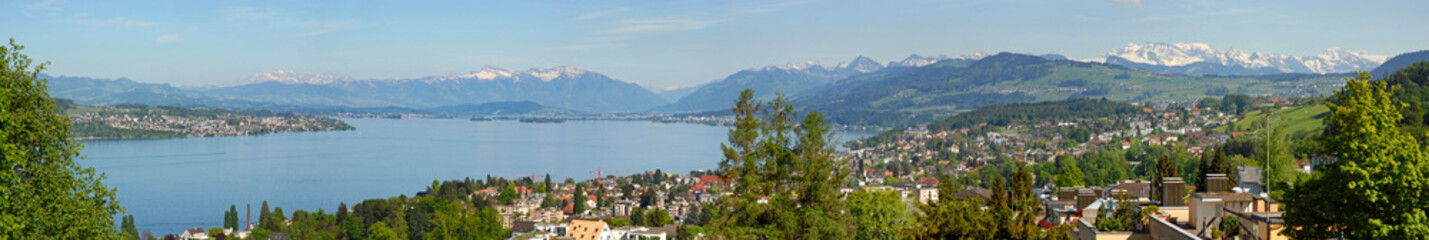 Fototapeta na wymiar Sicht auf oberer Zürichsee und Alpenpanorama