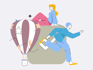 Virtual characters social communication concept business flat vector hand drawn illustration
