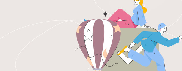 Virtual characters social communication concept business flat vector hand drawn illustration
