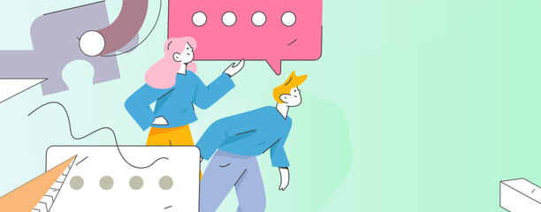 Virtual characters social communication concept business flat vector hand drawn illustration
