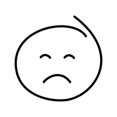 A black and white drawing of an ordinary emoticon with closed eyes is sad, offended