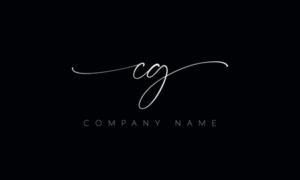 Handwriting letter cg logo design on black background