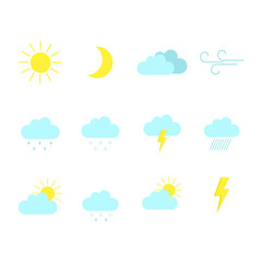 Weather icon set. Weather icons for web. Forecast weather flat symbols. Vector icons.