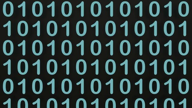 Binary code, 1 and 0. Black screen with numbers. One an zero moving forward. like binary string. Science, technolog and dgital. 3D animation