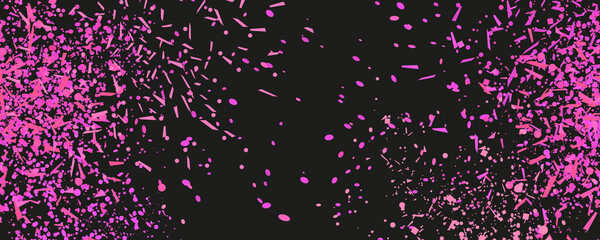 Confetti on black background. Bright explosion. Firework. Texture with colorful glitters. Pattern for work. Print for banners, posters and flyers. Greeting cards. Doodle for design and business