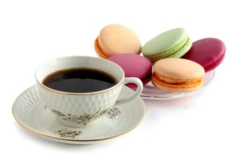 cup of hot coffee and tasty cake  close up