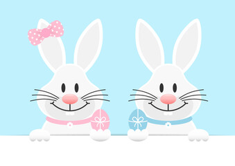 Weiße Osterhasen Mädchen & Junge Groß Ostereier Banner Horizontal Himmel