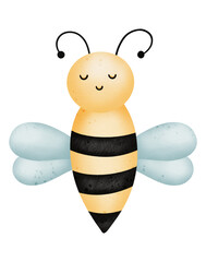 Watercolor cute bee cartoon character