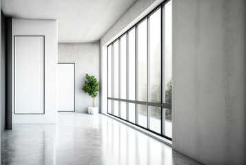 empty white room with windows, ai generated