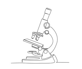 Continuous one line drawing of microscope. Simple illustration of microscope laboratory line art vector illustration.