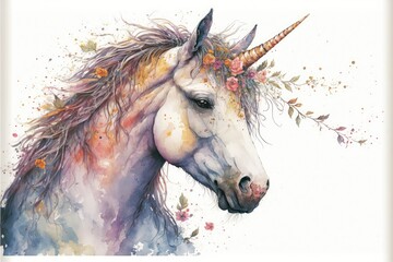 Fototapeta na wymiar Unicorn, Pegasus with flowers, ai generated