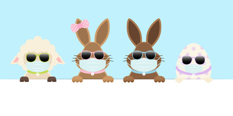 Schaf 2 Osterhasen Mädchen/Junge & Osterei Maske Sonnenbrille Banner Himmel