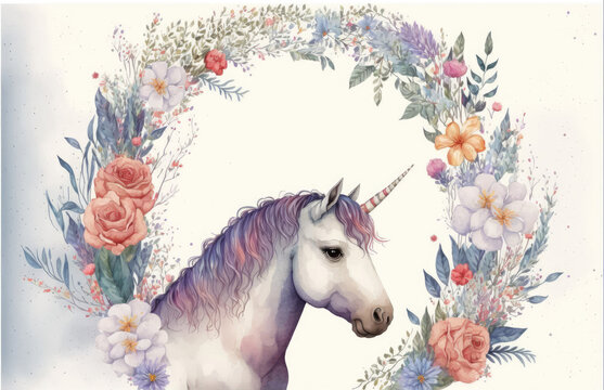 Unicorn, Pegasus with flowers, ai generated