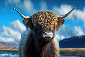 scottish highland cow, ai generated - obrazy, fototapety, plakaty