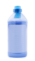 Plastic clean bottle full with blue detergent
