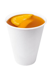 healthy tea with orange slices in a plastic cup
