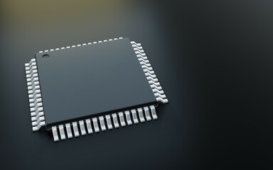  3d render of microchip or semiconductor chip, for computin or technology concept.