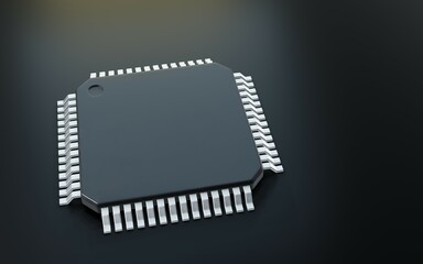  3d render of microchip or semiconductor chip, for computin or technology concept.