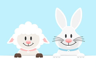 Schaf & Weißer Osterhase Banner Horizontal Himmel