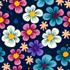 Fototapeta na wymiar Floral Repeat Pattern. Seamless Flowers Surface Design for Textile, Clothing, Wallpapers