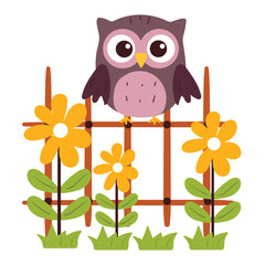 hand drawing cartoon owl and flower