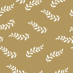 Curved branches with small leaves seamless pattern. Botanical stylish background. Brush drawn vector ornament